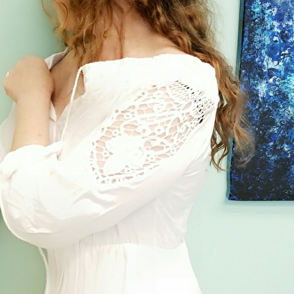 MOVING SALE 🌺 BOHO White Off the Shoulders Dress Wedding Summer Dress - Picture 3 of 13